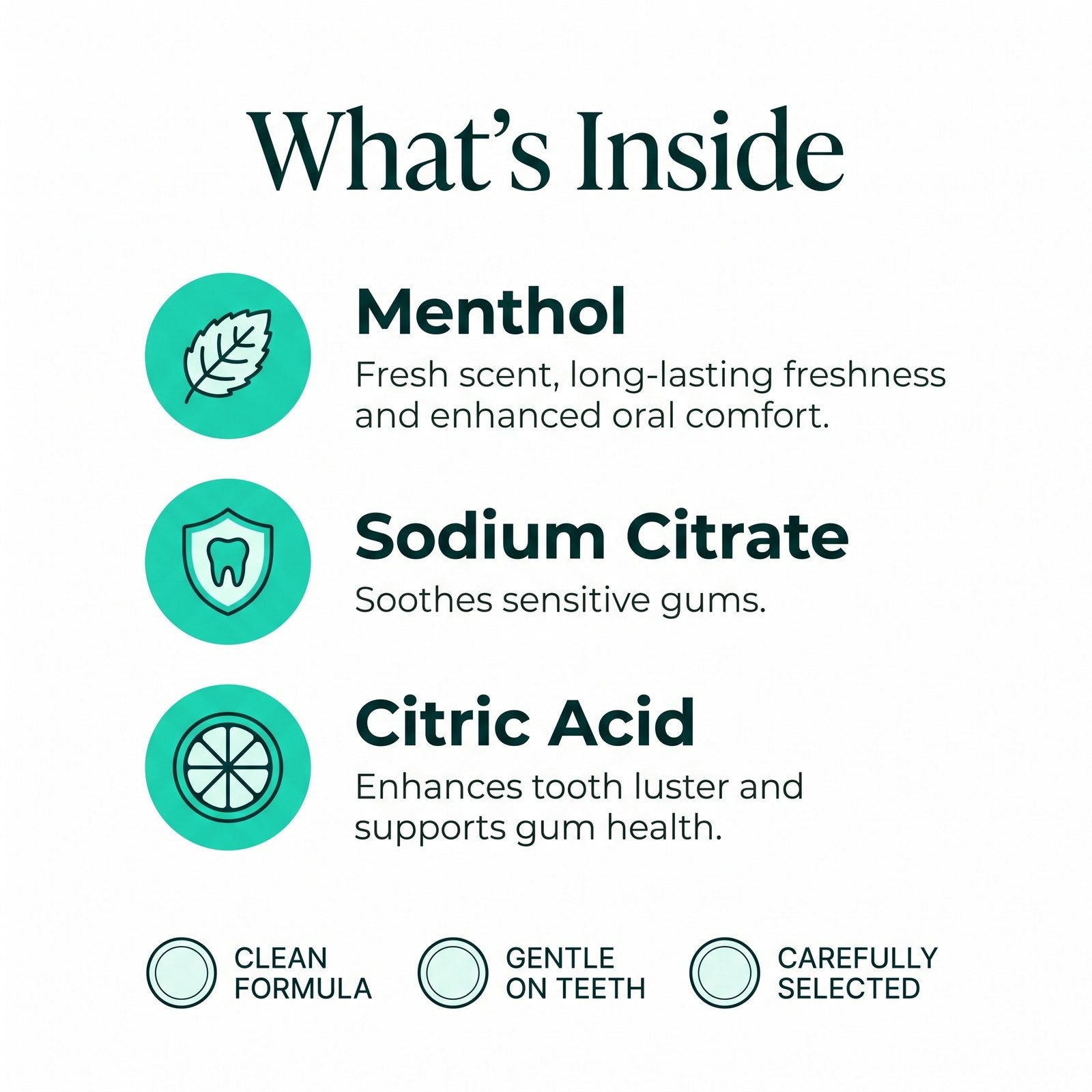 What's inside GlowDustSmile: menthol, sodium citrate, citric acid