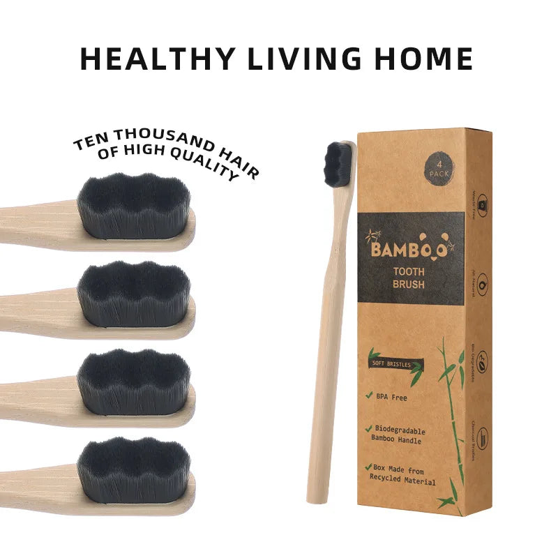 1PC/4PCS Bamboo Toothbrush for Adult,Biodegradable Toothbrush Soft Bristles,10000 Soft Natural Bristle Toothbrush Oral Hygiene