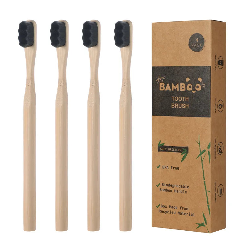 1PC/4PCS Bamboo Toothbrush for Adult,Biodegradable Toothbrush Soft Bristles,10000 Soft Natural Bristle Toothbrush Oral Hygiene