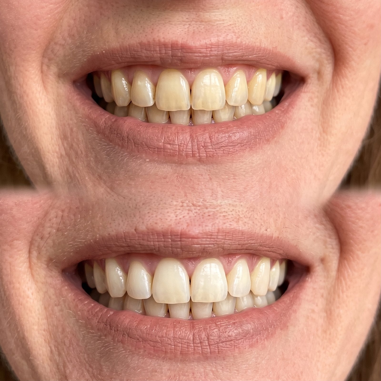 Tea staining, before and after surface whitening